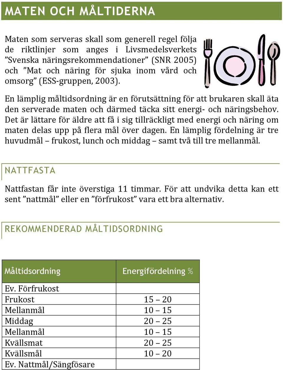 Det är lättare för äldre att få i sig tillräckligt med energi och näring om maten delas upp på flera mål över dagen.