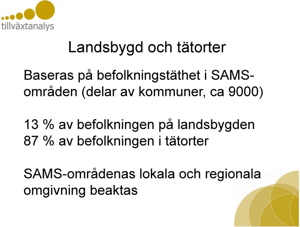 befolkningen på landsbygden 87 % av befolkningen i