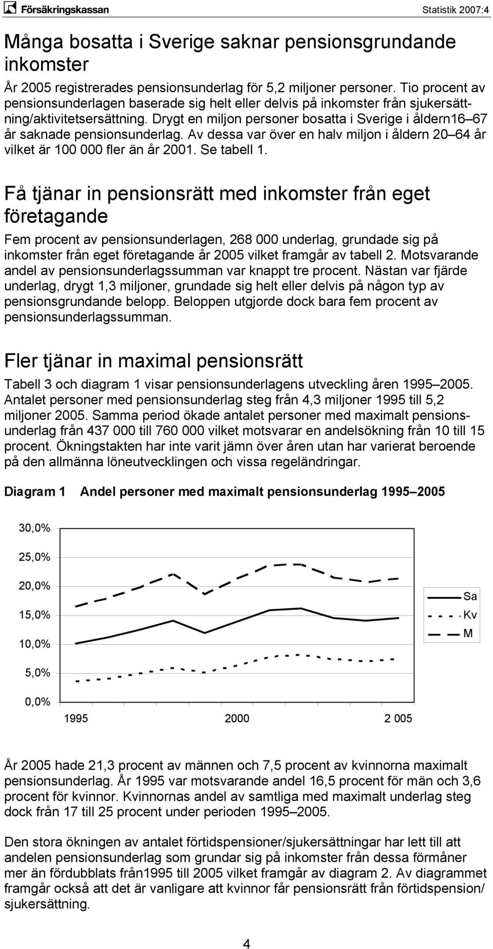 Drygt en miljon personer bosatta i Sverige i åldern16 67 år saknade pensionsunderlag. Av dessa var över en halv miljon i åldern 20 64 år vilket är 100 000 fler än år 2001. Se tabell 1.