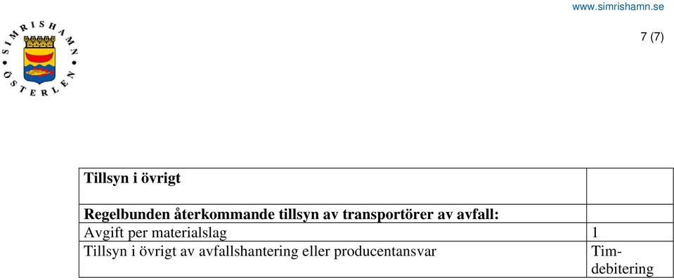 av avfall: Avgift per materialslag 1