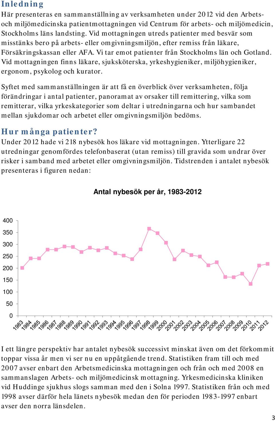 Vi tar emot patienter från Stockholms län och Gotland. Vid mottagningen finns läkare, sjuksköterska, yrkeshygieniker, miljöhygieniker, ergonom, psykolog och kurator.