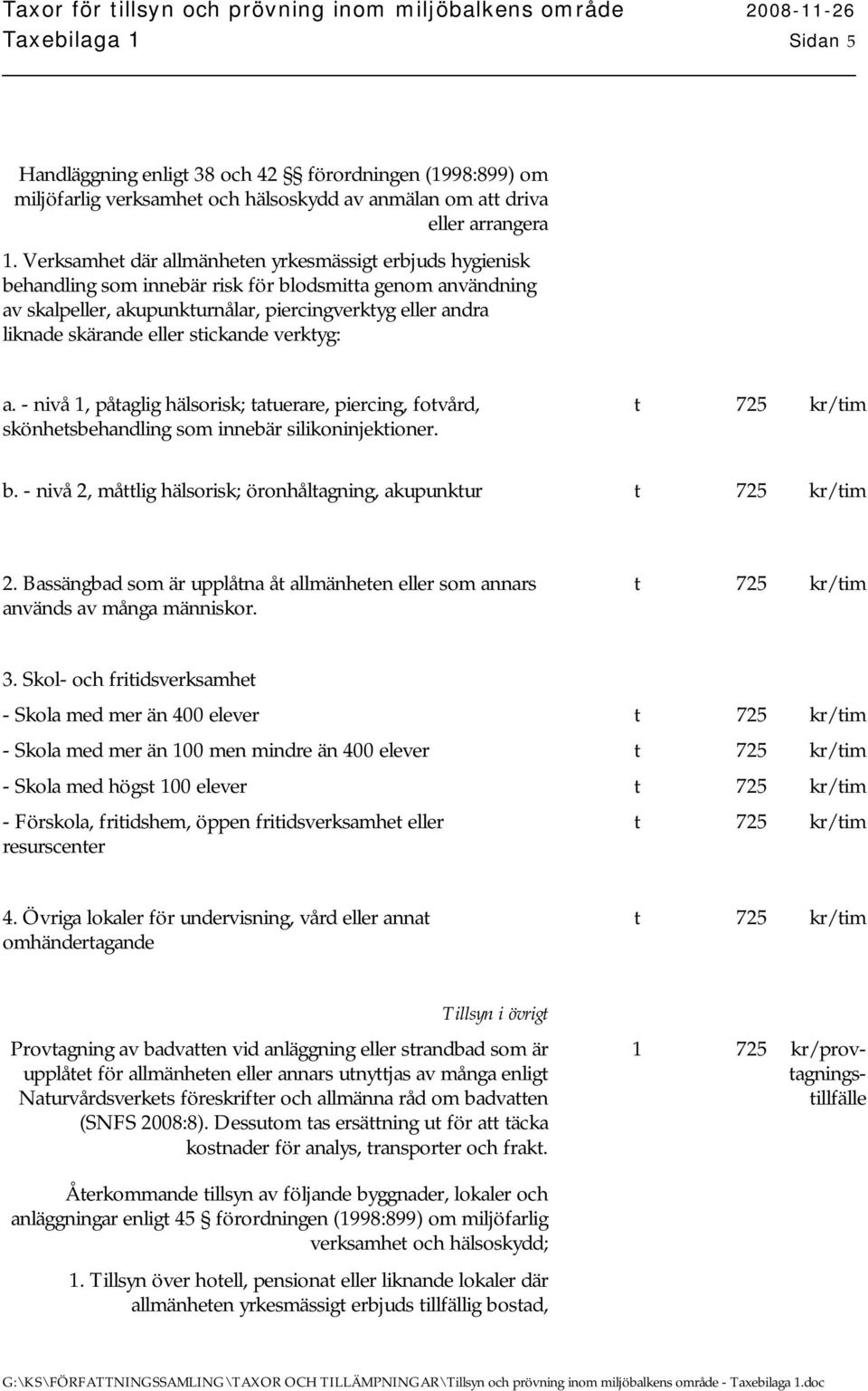 eller stickande verktyg: a. - nivå 1, påtaglig hälsorisk; tatuerare, piercing, fotvård, skönhetsbehandling som innebär silikoninjektioner. b. - nivå 2, måttlig hälsorisk; öronhåltagning, akupunktur 2.