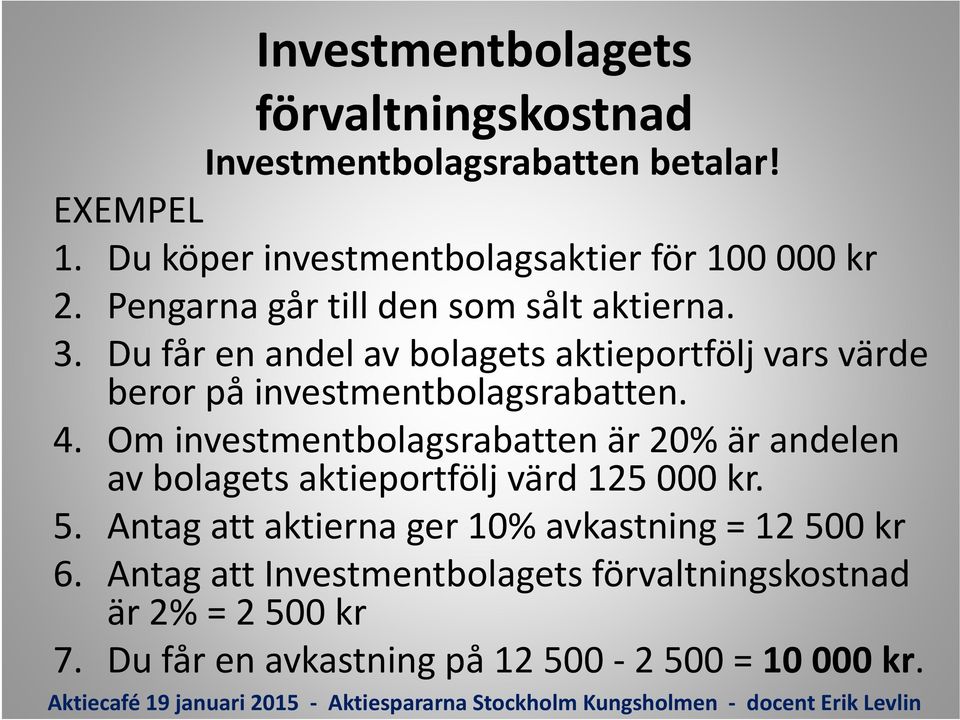 4. Om investmentbolagsrabatten är 20% är andelen av bolagets aktieportfölj värd 125 000 kr. 5.