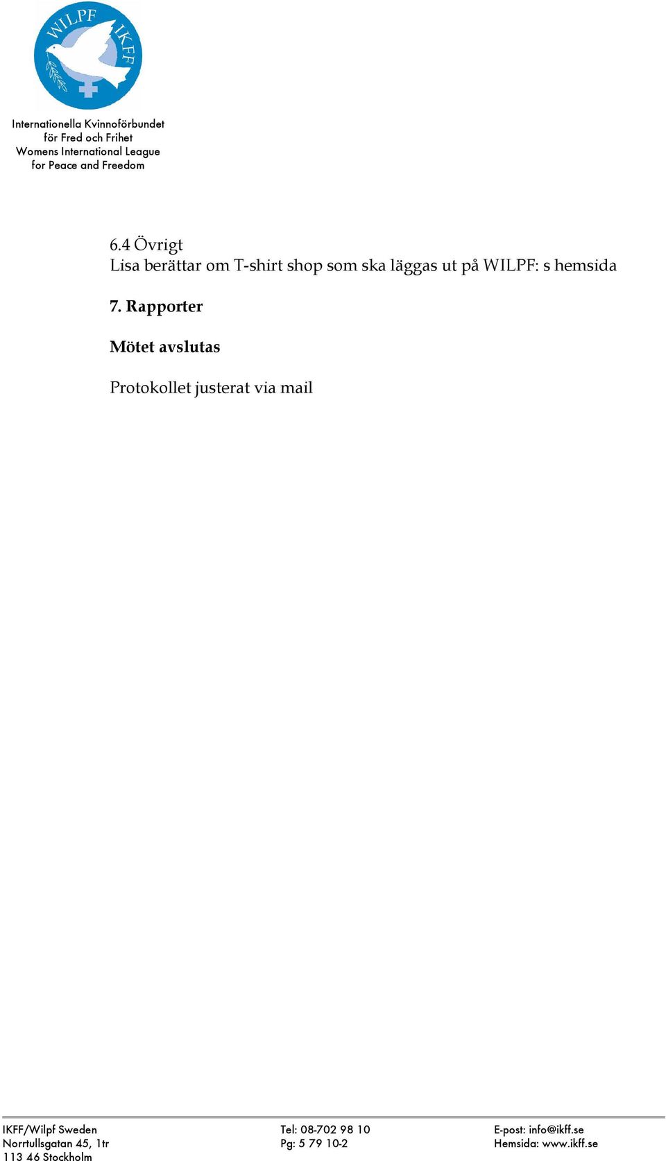 WILPF: s hemsida 7.