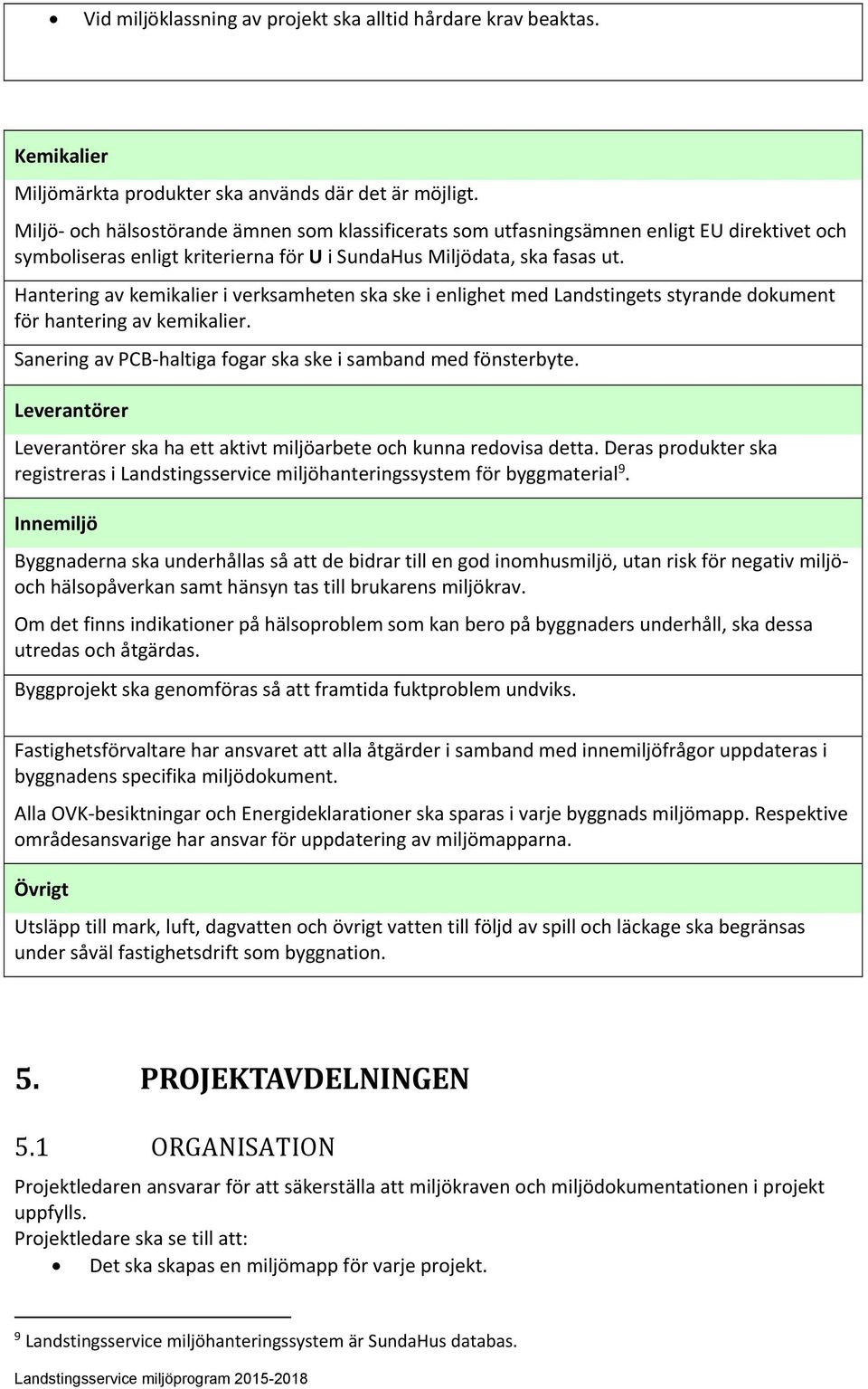 Hantering av kemikalier i verksamheten ska ske i enlighet med Landstingets styrande dokument för hantering av kemikalier. Sanering av PCB haltiga fogar ska ske i samband med fönsterbyte.