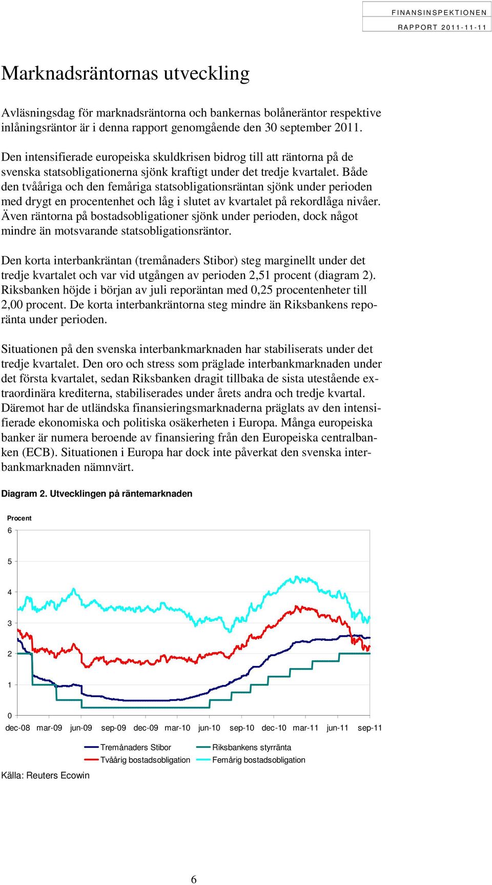 Både den tvååriga och den femåriga statsobligationsräntan sjönk under perioden med drygt en procentenhet och låg i slutet av kvartalet på rekordlåga nivåer.