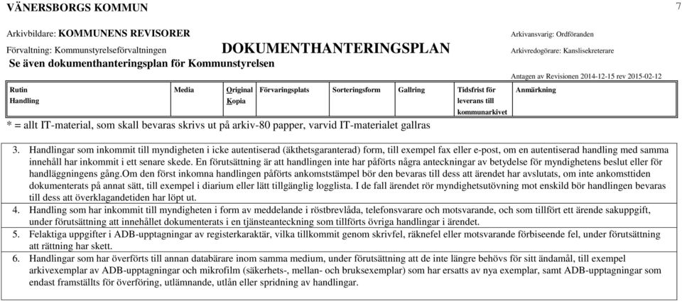 om den först inkomna handlingen påförts ankomststämpel bör den bevaras till dess att ärendet har avslutats, om inte ankomsttiden dokumenterats på annat sätt, till exempel i diarium eller lätt