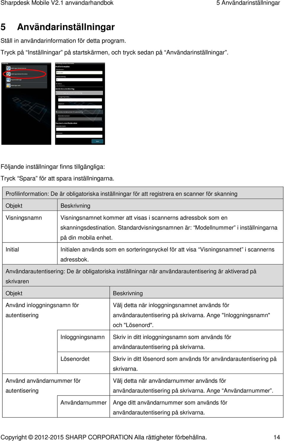 Profilinformation: De är obligatoriska inställningar för att registrera en scanner för skanning Objekt Visningsnamn Initial Beskrivning Visningsnamnet kommer att visas i scannerns adressbok som en