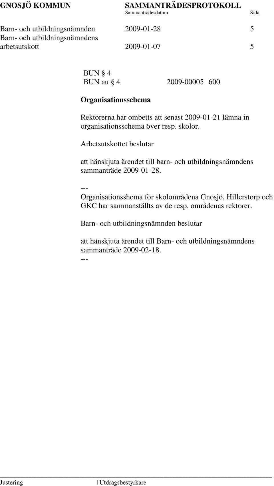 Arbetsutskottet beslutar att hänskjuta ärendet till barn- och utbildningsnämndens sammanträde 2009-01-28.