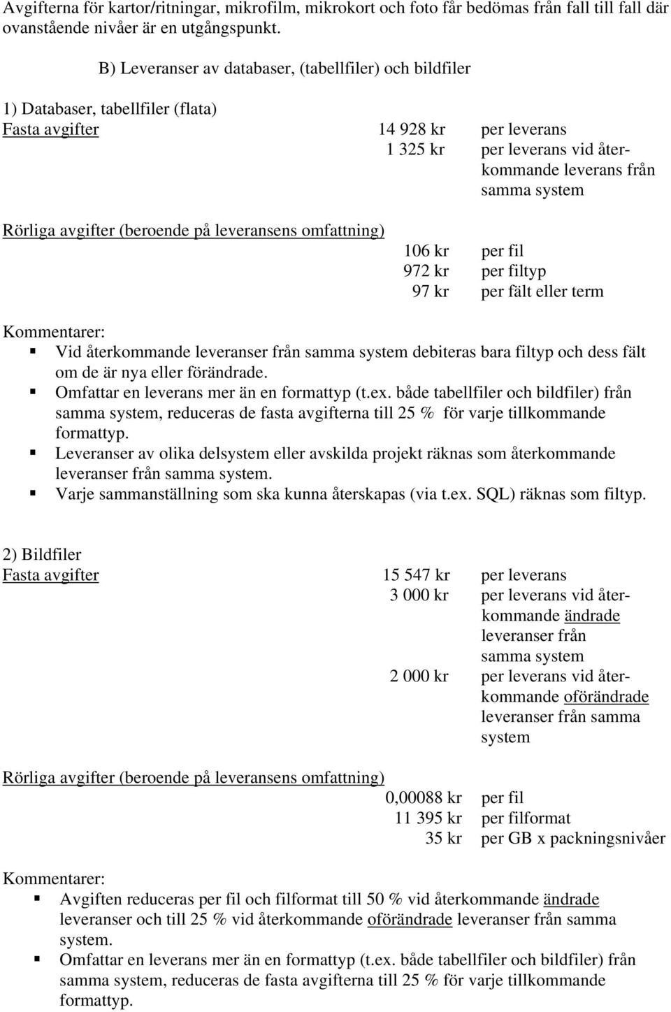 kr per fil 972 kr per filtyp 97 kr per fält eller term Kommentarer: Vid återkommande leveranser från samma system debiteras bara filtyp och dess fält om de är nya eller förändrade.