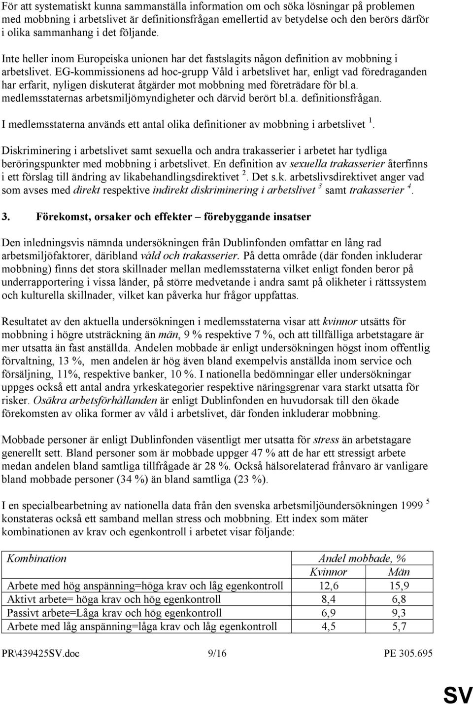 EG-kommissionens ad hoc-grupp Våld i arbetslivet har, enligt vad föredraganden har erfarit, nyligen diskuterat åtgärder mot mobbning med företrädare för bl.a. medlemsstaternas arbetsmiljömyndigheter och därvid berört bl.