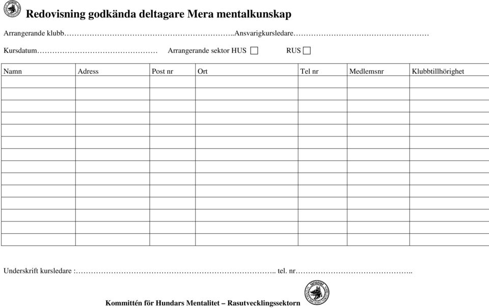 .ansvarigkursledare Kursdatum Arrangerande sektor HUS