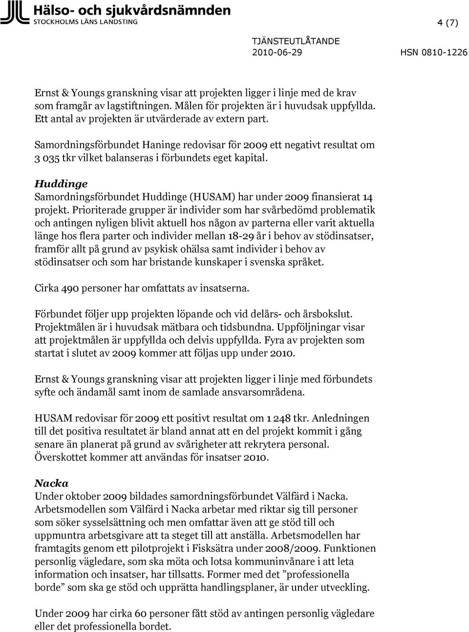 Huddinge Samordningsförbundet Huddinge (HUSAM) har under 2009 finansierat 14 projekt.