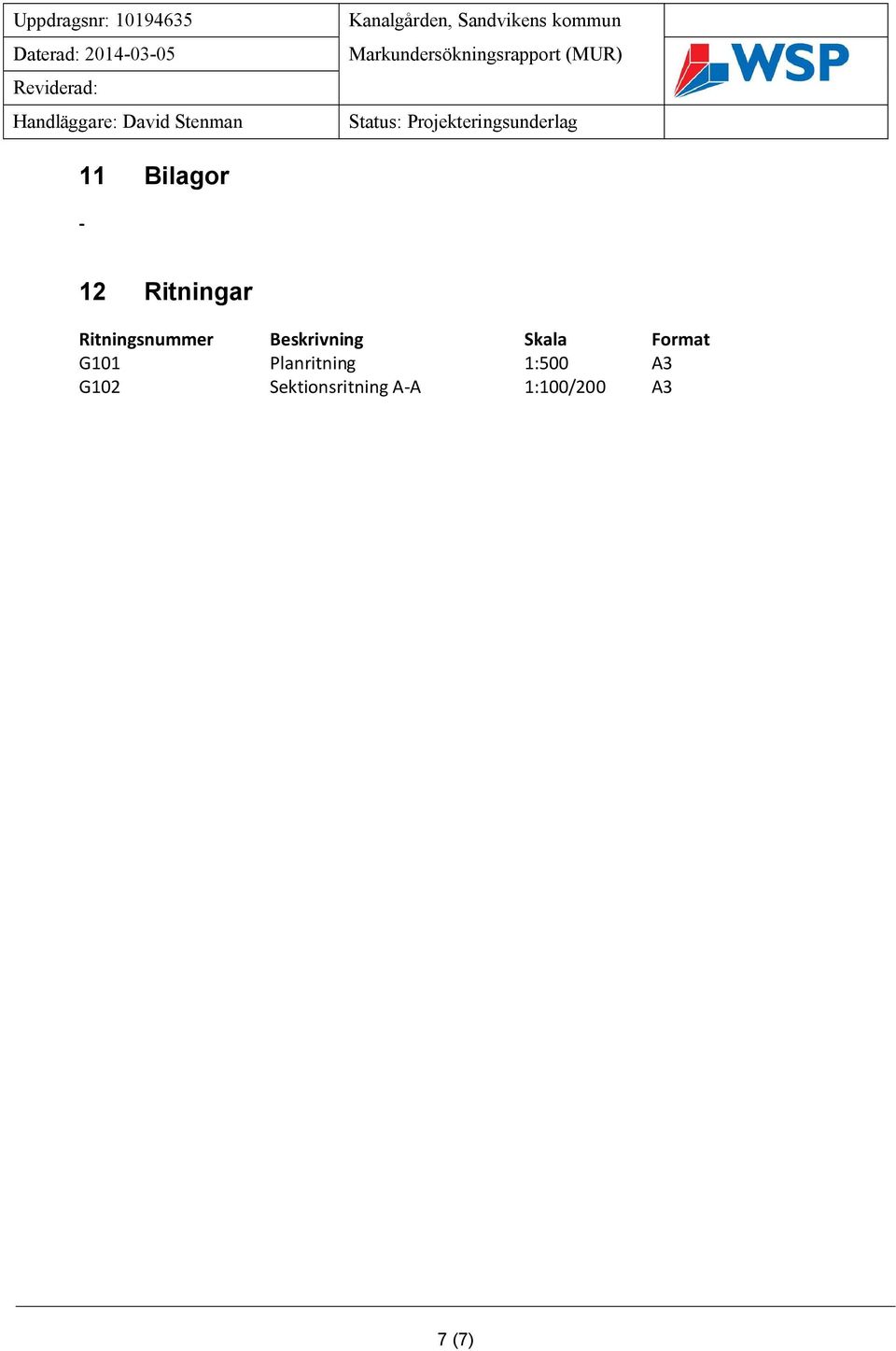 Projekteringsunderlag 11 Bilagor - 12 Ritningar Ritningsnummer