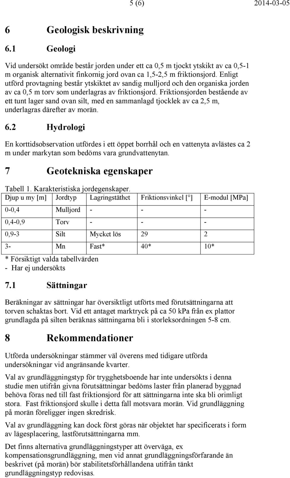 Enligt utförd provtagning består ytskiktet av sandig mulljord och den organiska jorden av ca 0,5 m torv som underlagras av friktionsjord.