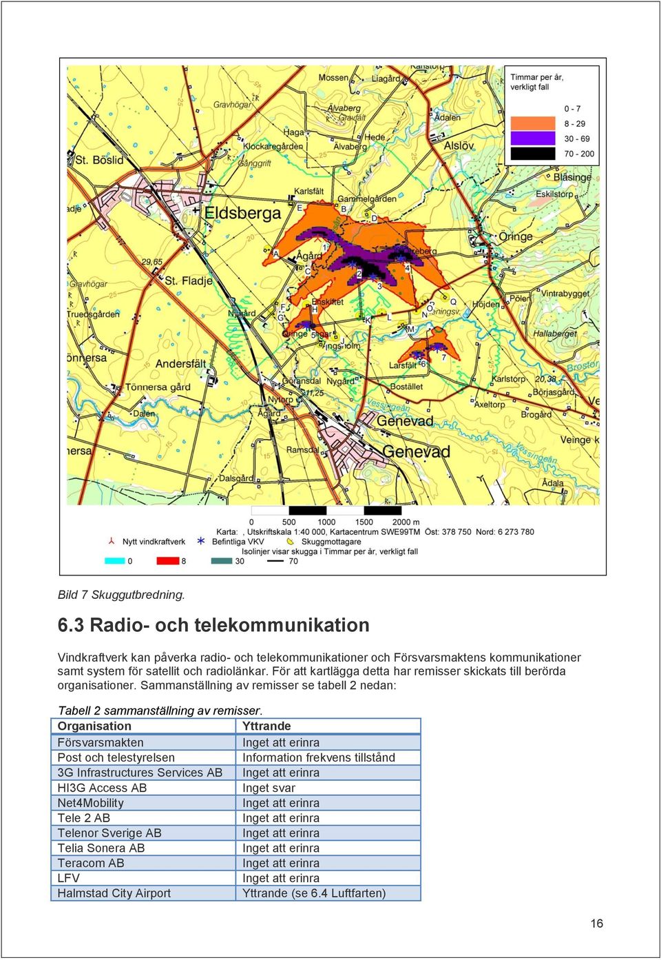 Organisation Yttrande Försvarsmakten Inget att erinra Post och telestyrelsen Information frekvens tillstånd 3G Infrastructures Services AB Inget att erinra HI3G Access AB Inget svar