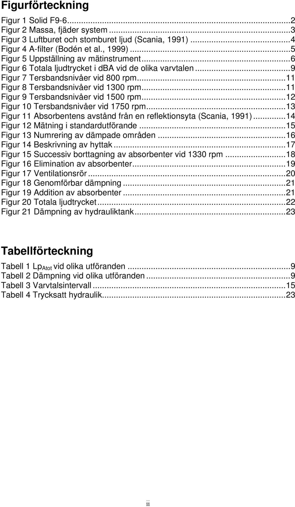 ..11 Figur 9 Tersbandsnivåer vid 1500 rpm...12 Figur 10 Tersbandsnivåer vid 1750 rpm...13 Figur 11 Absorbentens avstånd från en reflektionsyta (Scania, 1991)...14 Figur 12 Mätning i standardutförande.