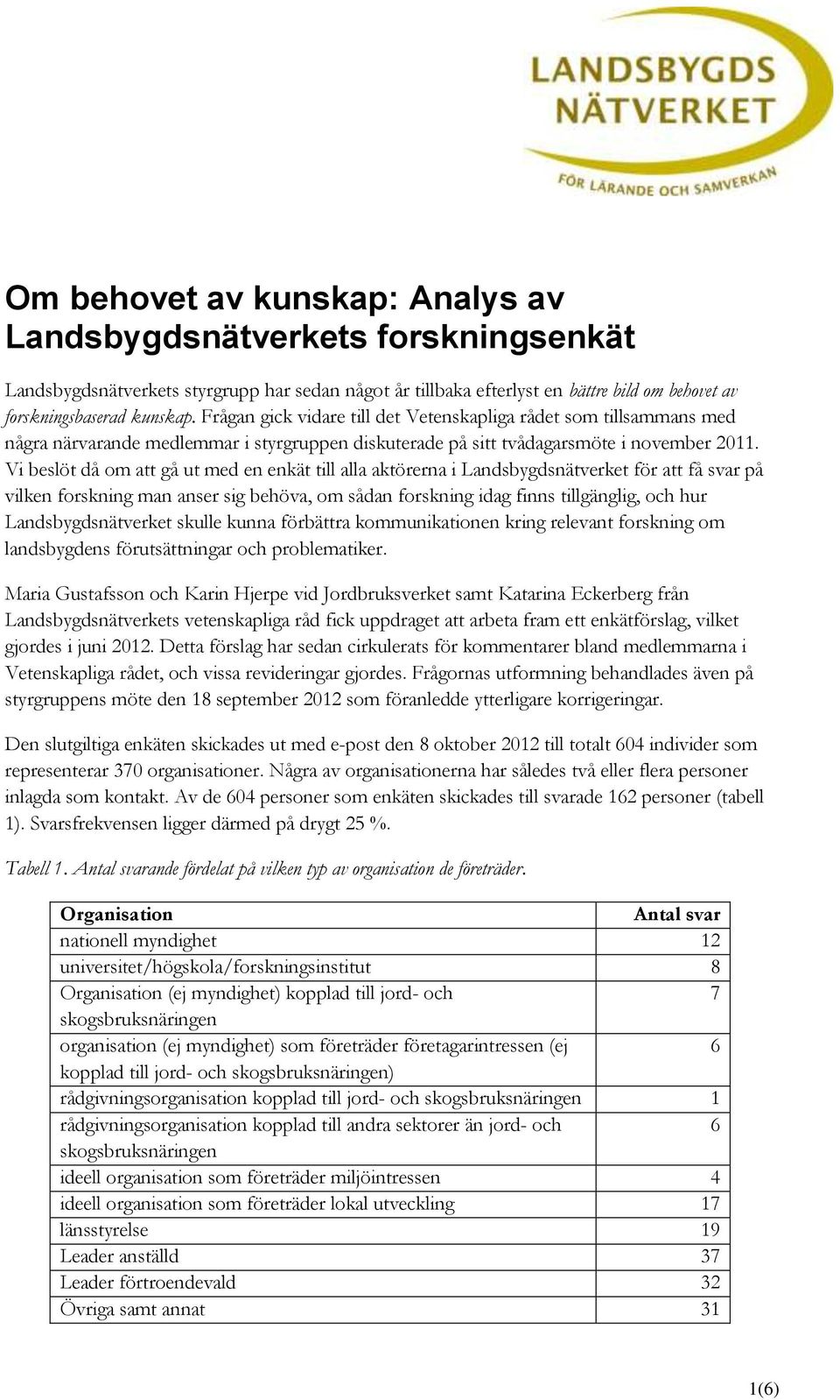 Vi beslöt då om att gå ut med en enkät till alla aktörerna i Landsbygdsnätverket för att få svar på vilken forskning man anser sig behöva, om sådan forskning idag finns tillgänglig, och hur