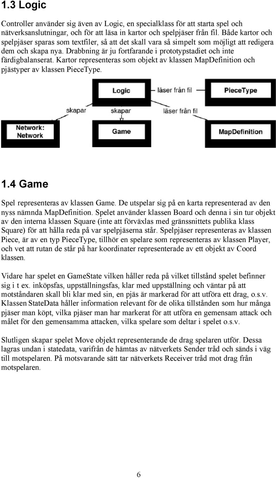 Kartor representeras som objekt av klassen MapDefinition och pjästyper av klassen PieceType. 1.4 Game Spel representeras av klassen Game.