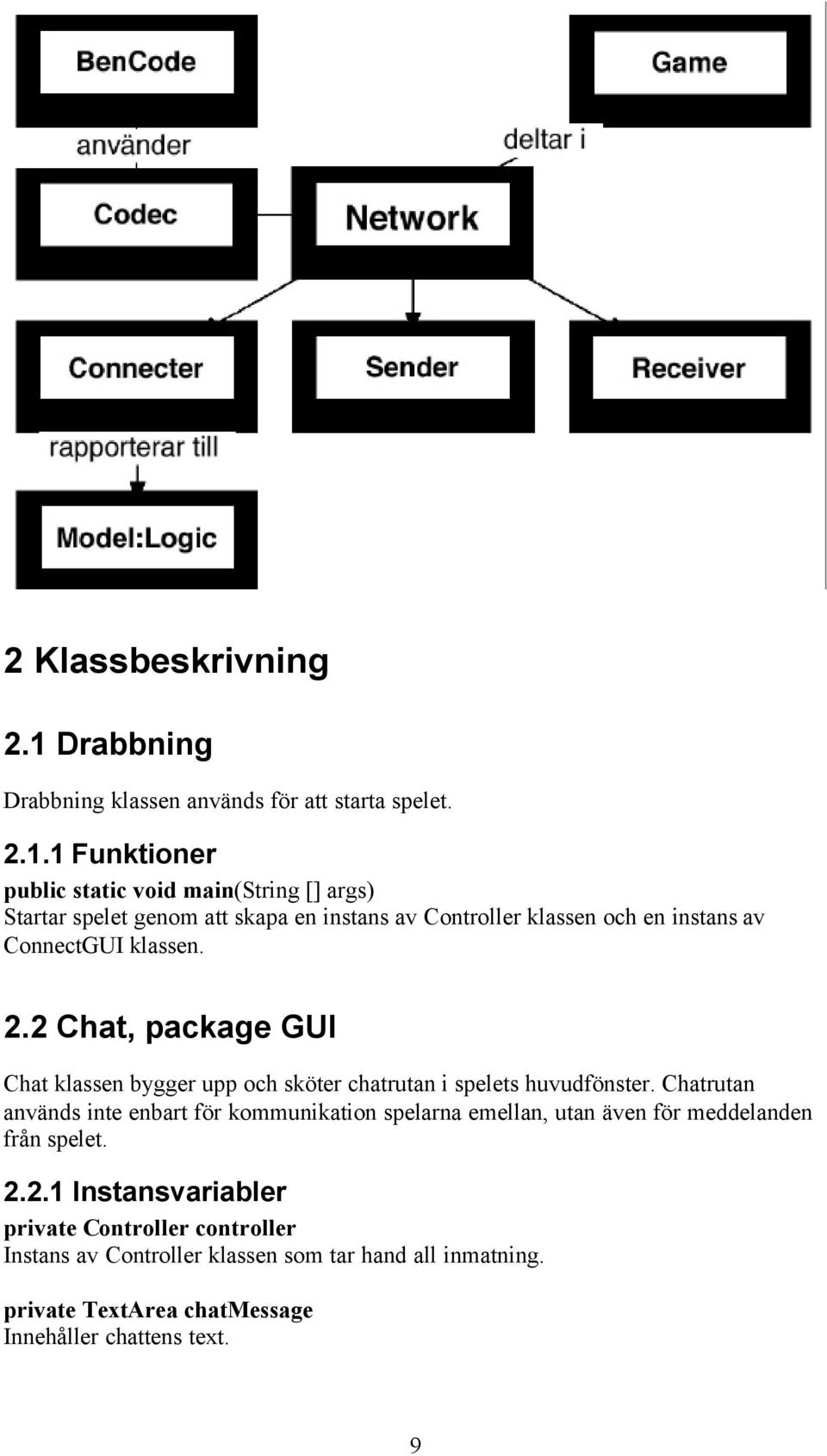 1 Funktioner public static void main(string [] args) Startar spelet genom att skapa en instans av Controller klassen och en instans av ConnectGUI