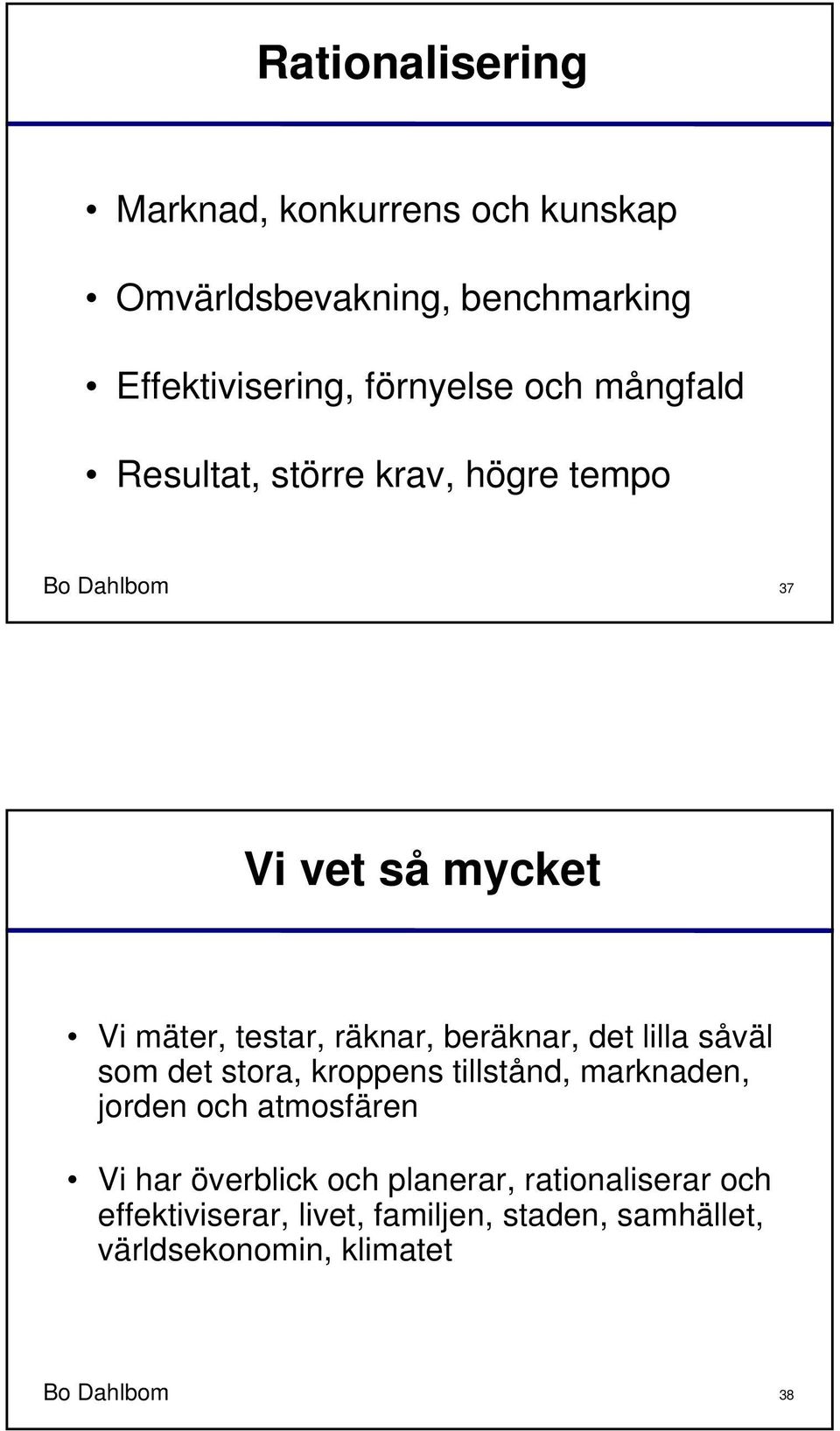 det lilla såväl som det stora, kroppens tillstånd, marknaden, jorden och atmosfären Vi har överblick och