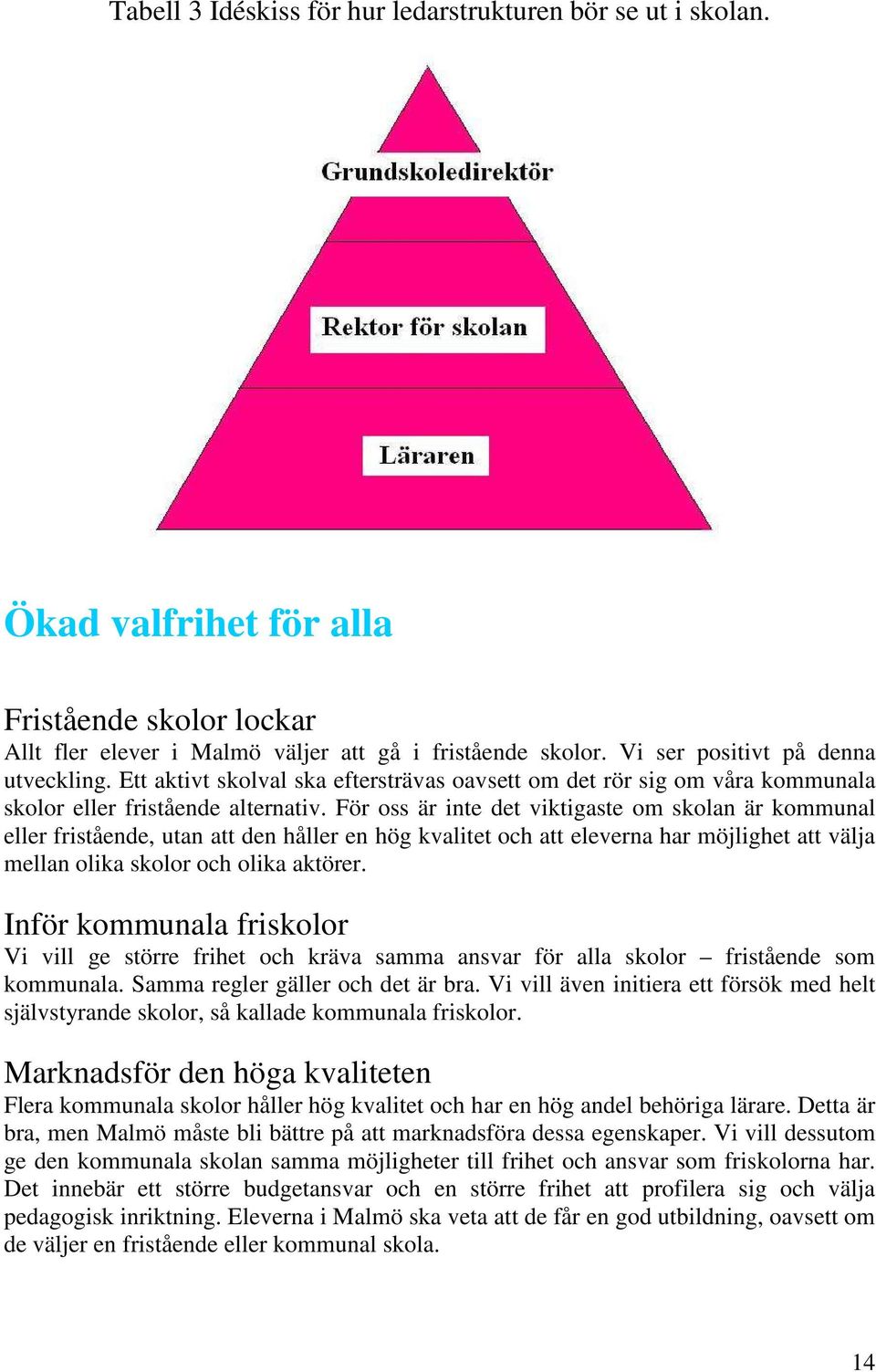 För oss är inte det viktigaste om skolan är kommunal eller fristående, utan den håller en hög kvalitet och eleverna har möjlighet välja mellan olika skolor och olika aktörer.