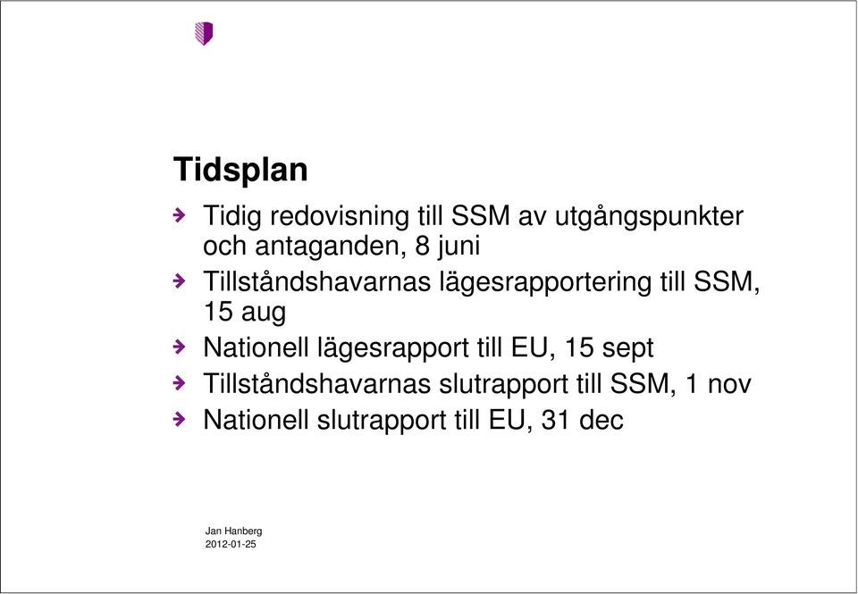 SSM, 15 aug Nationell lägesrapport till EU, 15 sept