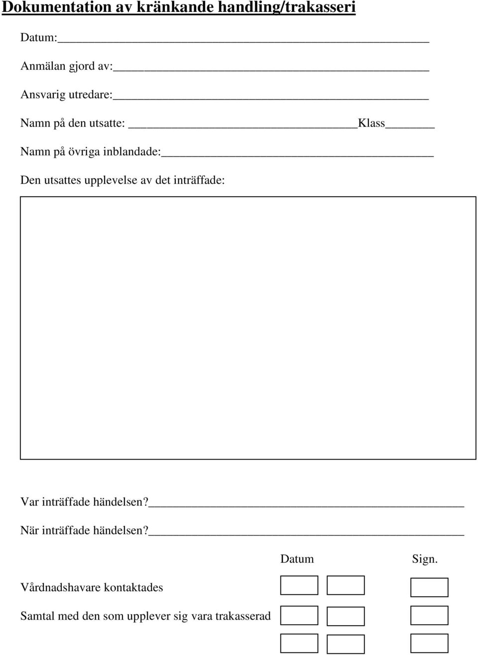 upplevelse av det inträffade: Var inträffade händelsen? När inträffade händelsen?