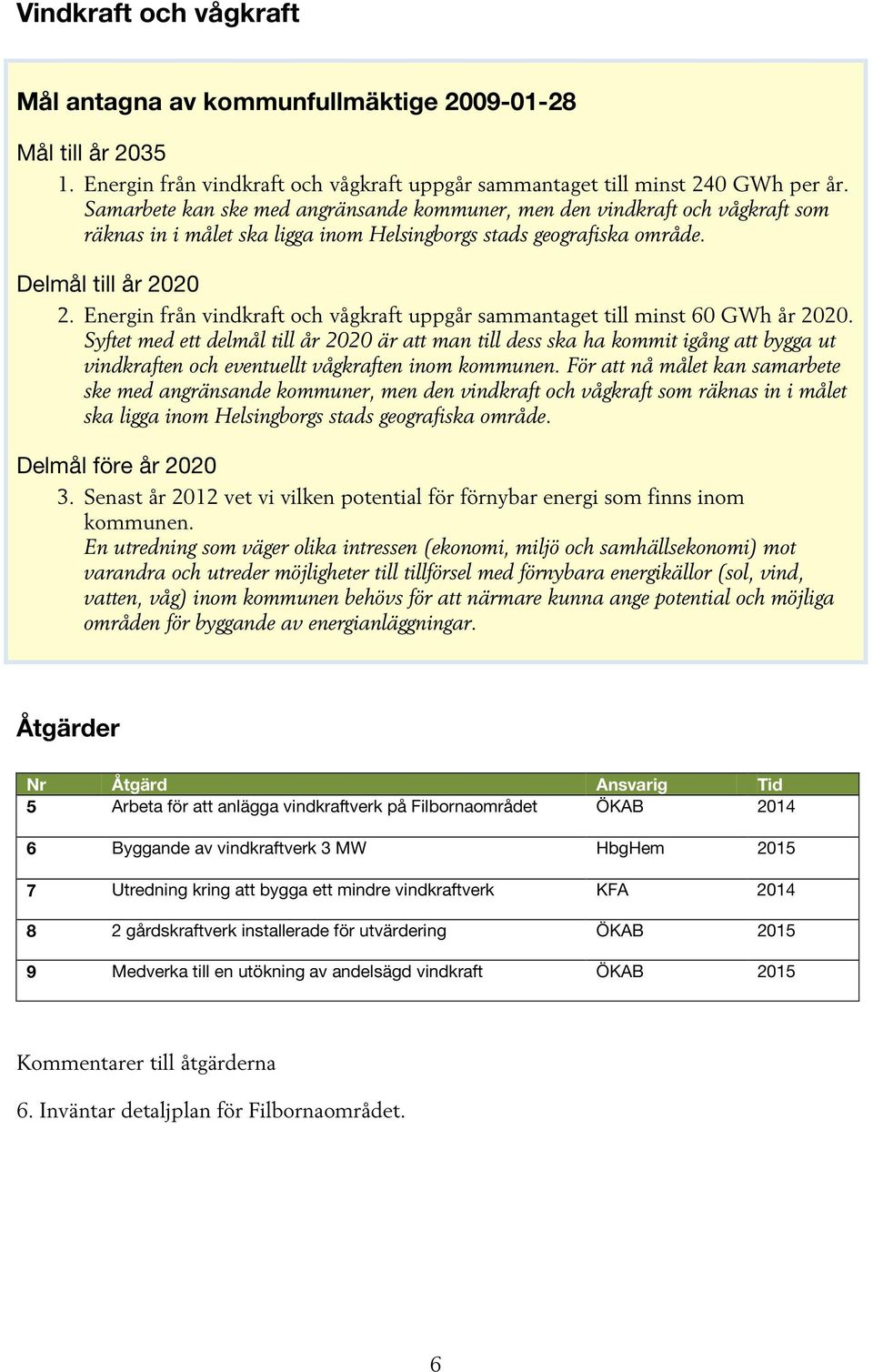 Energin från vindkraft och vågkraft uppgår sammantaget till minst 60 GWh år 2020.