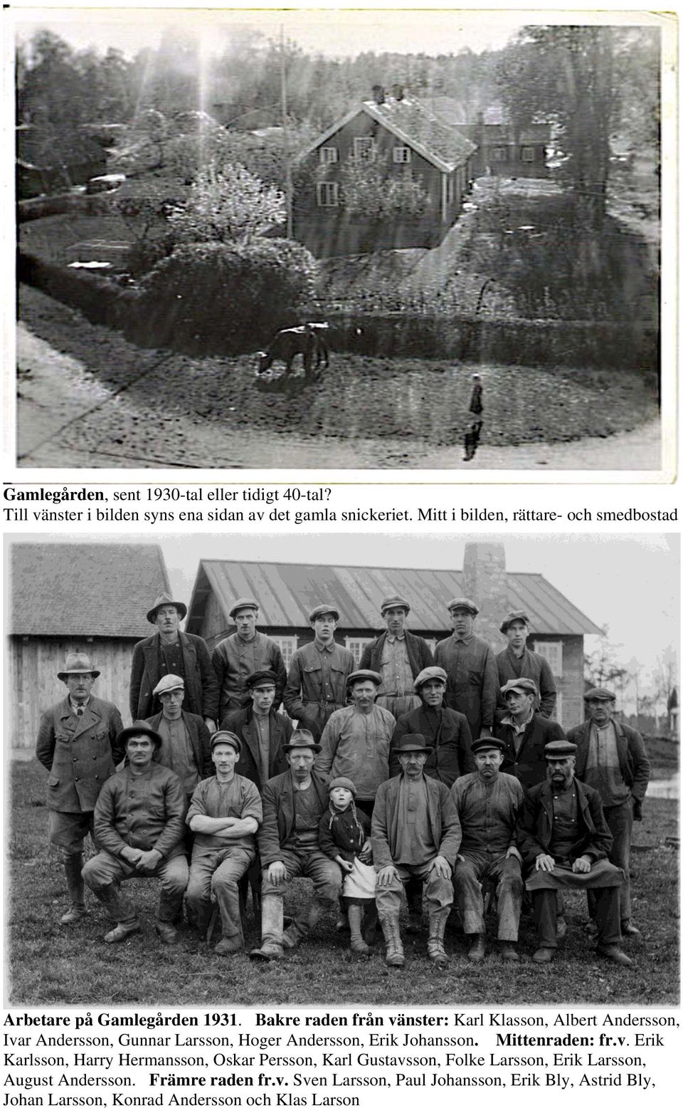Bakre raden från vänster: Karl Klasson, Albert Andersson, Ivar Andersson, Gunnar Larsson, Hoger Andersson, Erik Johansson.