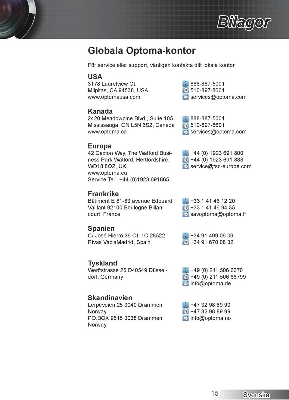 France Spanien C/.José.Hierro,36.Of..C.28522. Rivas.VaciaMadrid,.Spain Tyskland Werftstrasse.25.D40549.Düsseldorf,.Germany Skandinavien Lerpeveien.25.3040.Drammen. Norway PO.BOX.955.3038.Drammen. Norway För.