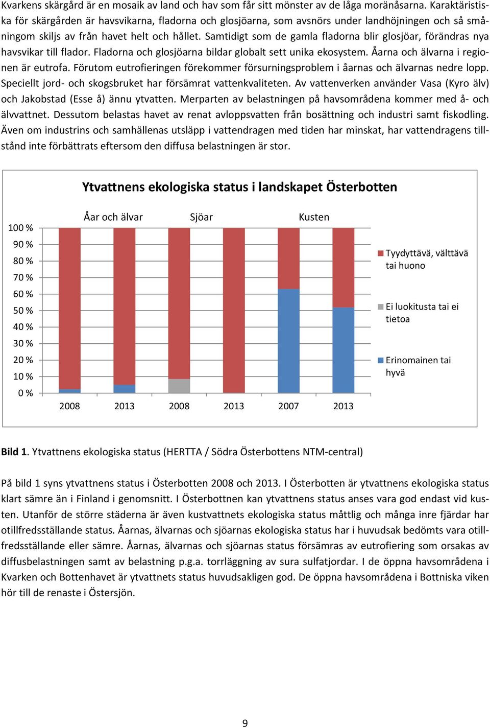 Samtidigt som de gamla fladorna blir glosjöar, förändras nya havsvikar till flador. Fladorna och glosjöarna bildar globalt sett unika ekosystem. Åarna och älvarna i regionen är eutrofa.