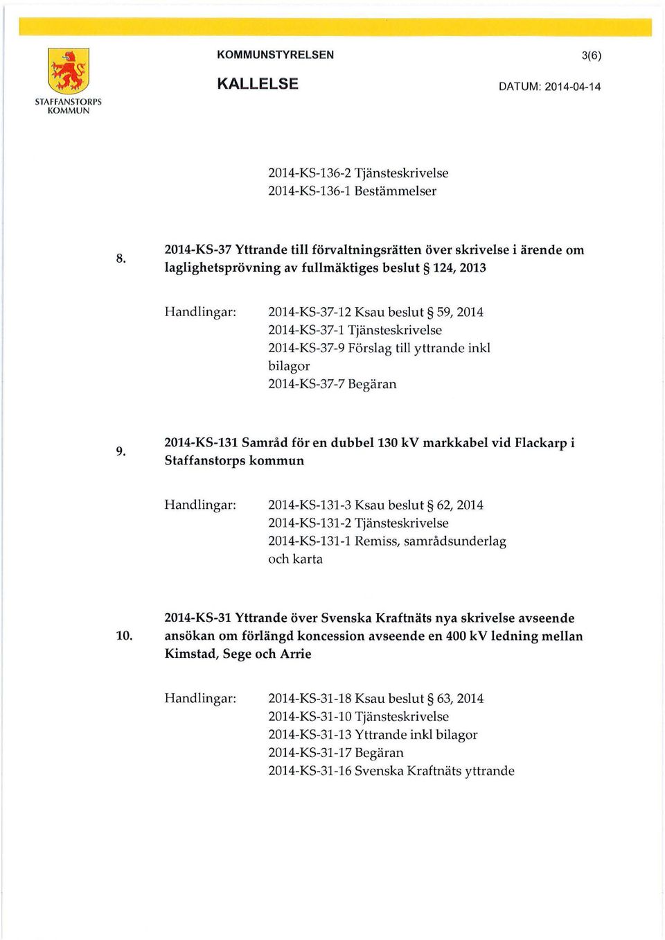 2014-KS-37-9 Förslag till yttrande inkl bilagor 2014-KS-37-7 Begäran 9.