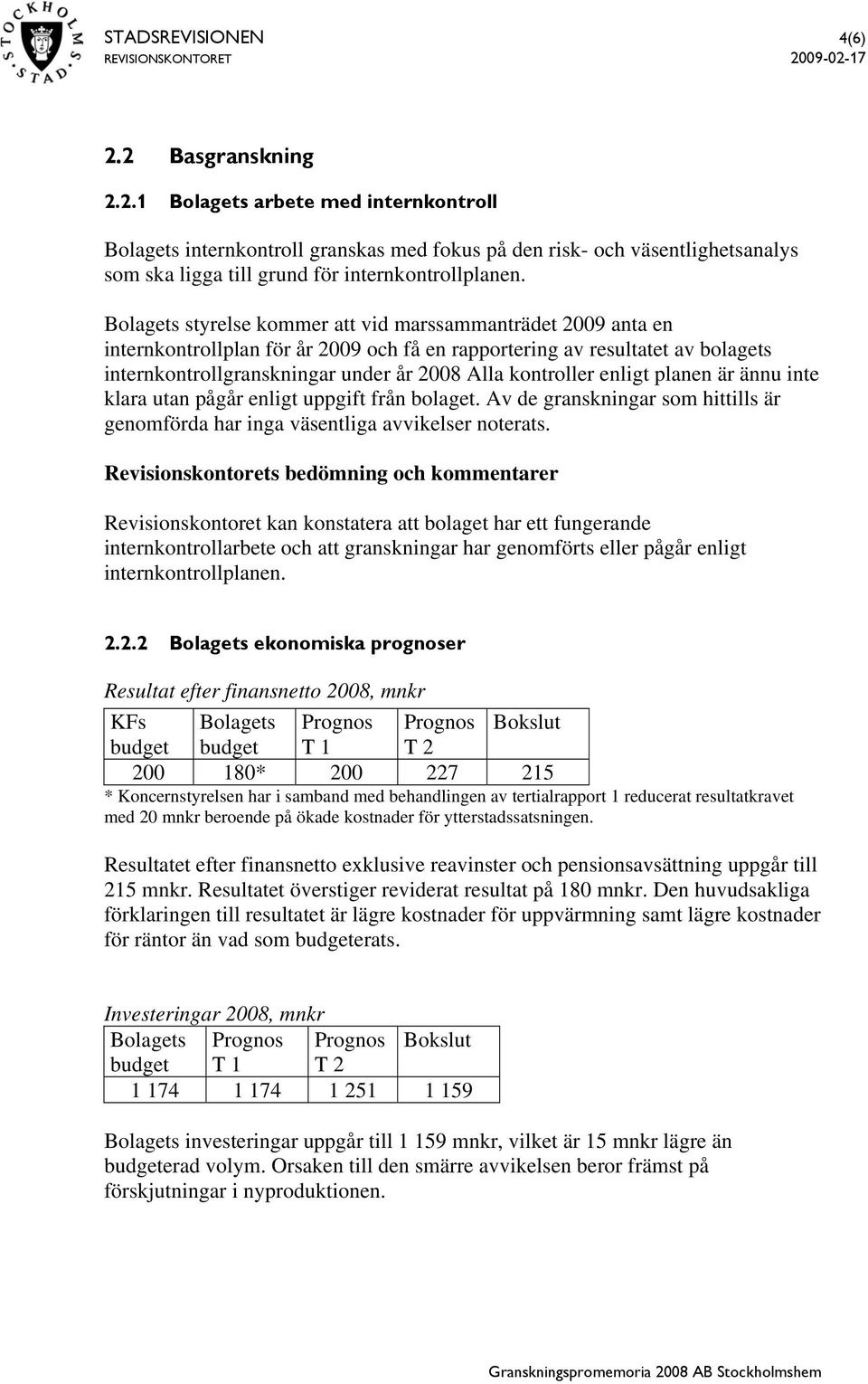 enligt planen är ännu inte klara utan pågår enligt uppgift från bolaget. Av de granskningar som hittills är genomförda har inga väsentliga avvikelser noterats.