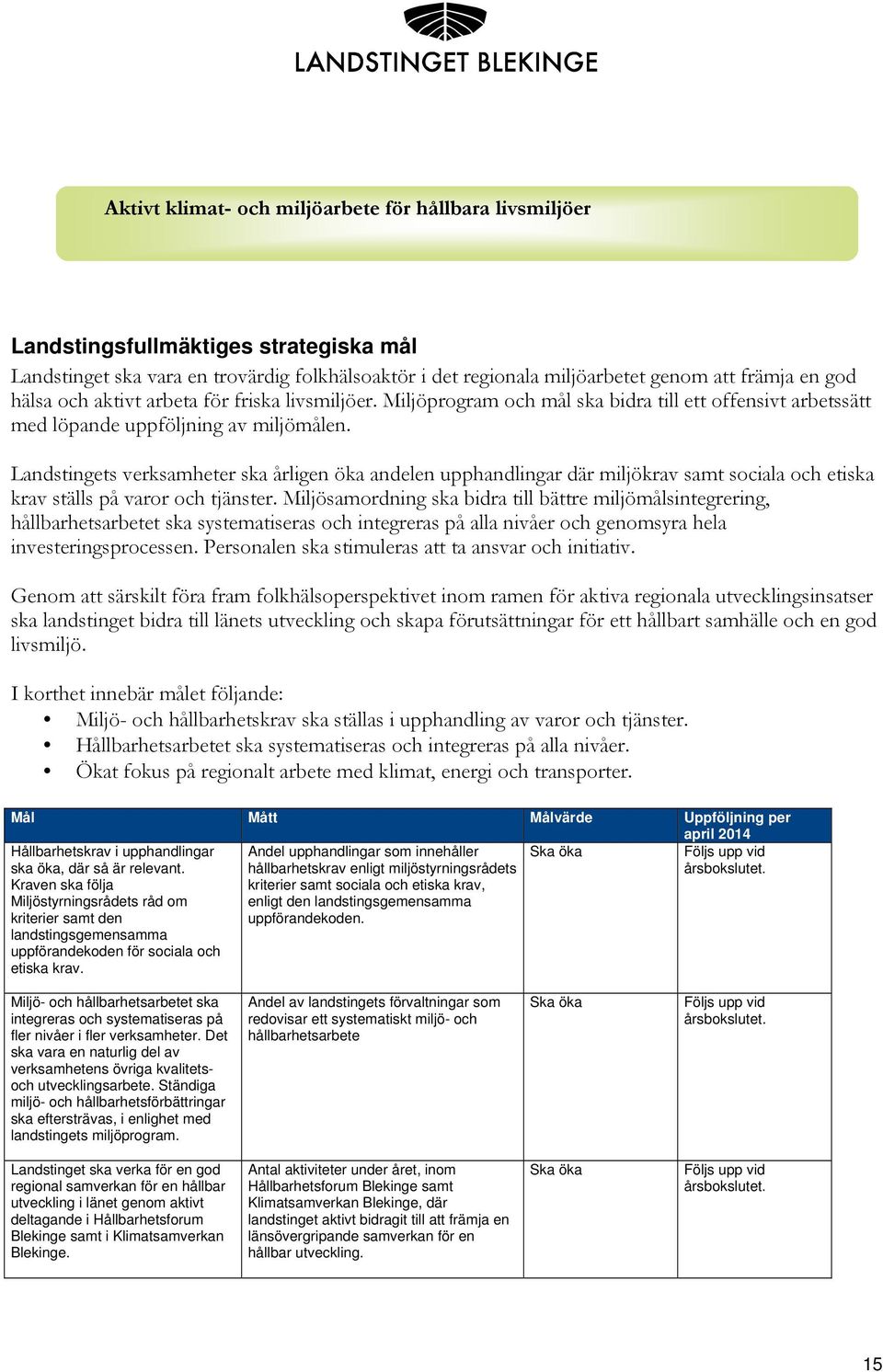 Landstingets verksamheter ska årligen öka andelen upphandlingar där miljökrav samt sociala och etiska krav ställs på varor och tjänster.