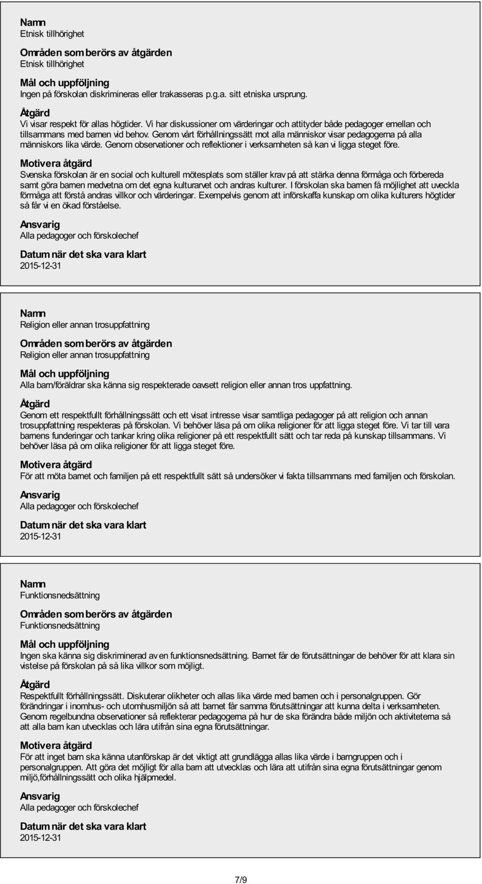 Genom vårt förhållningssätt mot alla människor visar pedagogerna på alla människors lika värde. Genom observationer och reflektioner i verksamheten så kan vi ligga steget före.