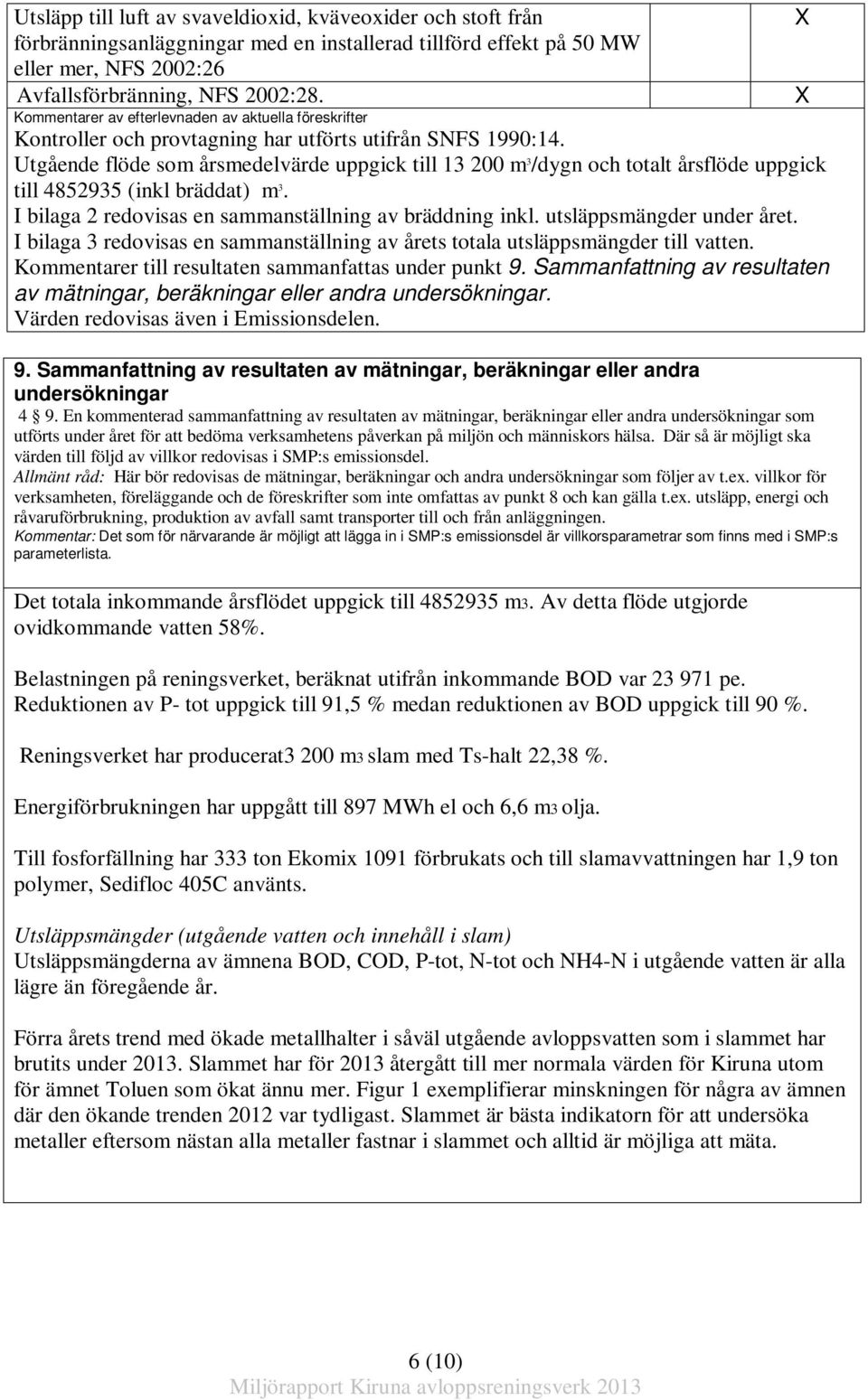 Utgående flöde som årsmedelvärde uppgick till 13 200 m 3 /dygn och totalt årsflöde uppgick till 4852935 (inkl bräddat) m 3. I bilaga 2 redovisas en sammanställning av bräddning inkl.
