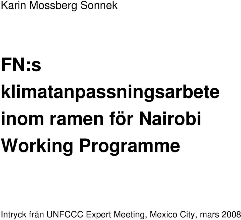 för Nairobi Working Programme Intryck