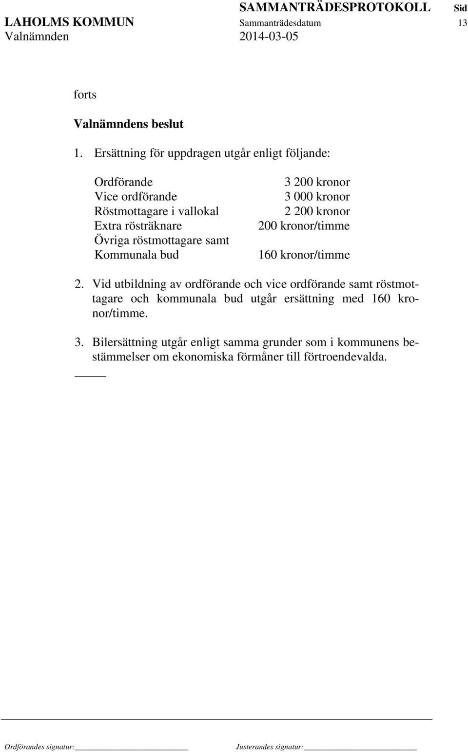 röstmottagare samt Kommunala bud 3 200 kronor 3 000 kronor 2 200 kronor 200 kronor/timme 160 kronor/timme 2.