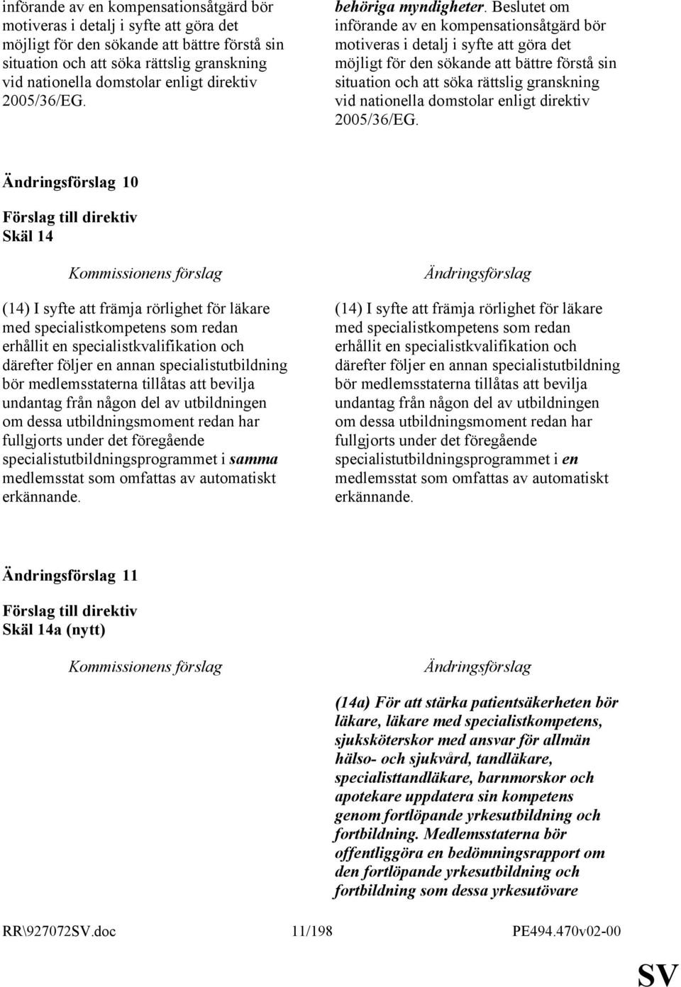 10 Skäl 14 (14) I syfte att främja rörlighet för läkare med specialistkompetens som redan erhållit en specialistkvalifikation och därefter följer en annan specialistutbildning bör medlemsstaterna