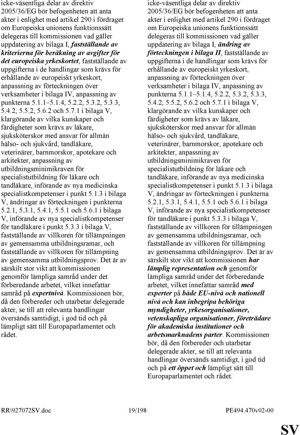 yrkeskort, anpassning av förteckningen över verksamheter i bilaga IV, anpassning av punkterna 5.1.1 5.1.4, 5.2.2, 5.3.2, 5.3.3, 5.4.2, 5.5.2, 5.6.2 och 5.7.