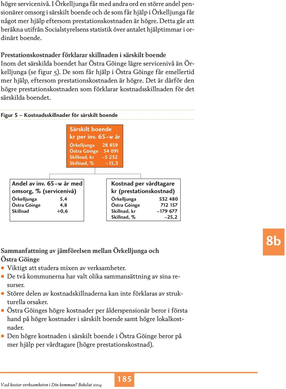 Prestationskostnader förklarar skillnaden i särskilt boende Inom det särskilda boendet har Östra Göinge lägre servicenivå än Örkelljunga (se figur 5).