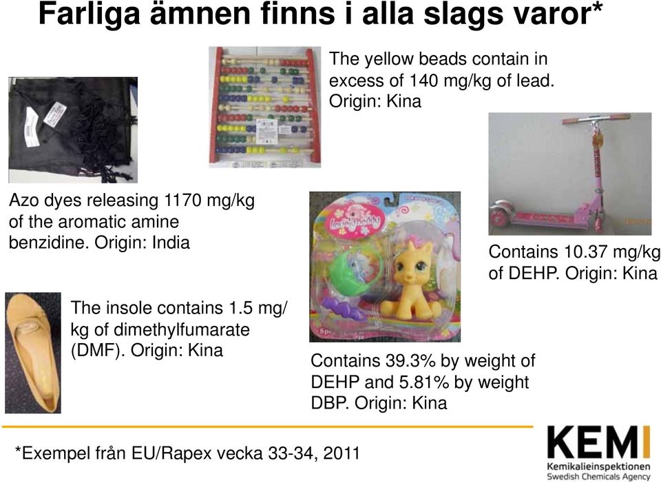 Origin: India The insole contains 1.5 mg/ kg of dimethylfumarate (DMF). Origin: Kina Contains 39.