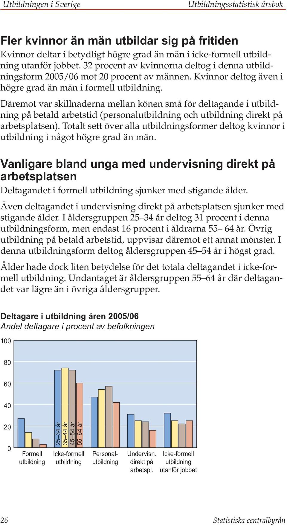 Däremot var skillnaderna mellan könen små för deltagande i utbildning på betald arbetstid (personalutbildning och utbildning direkt på arbetsplatsen).