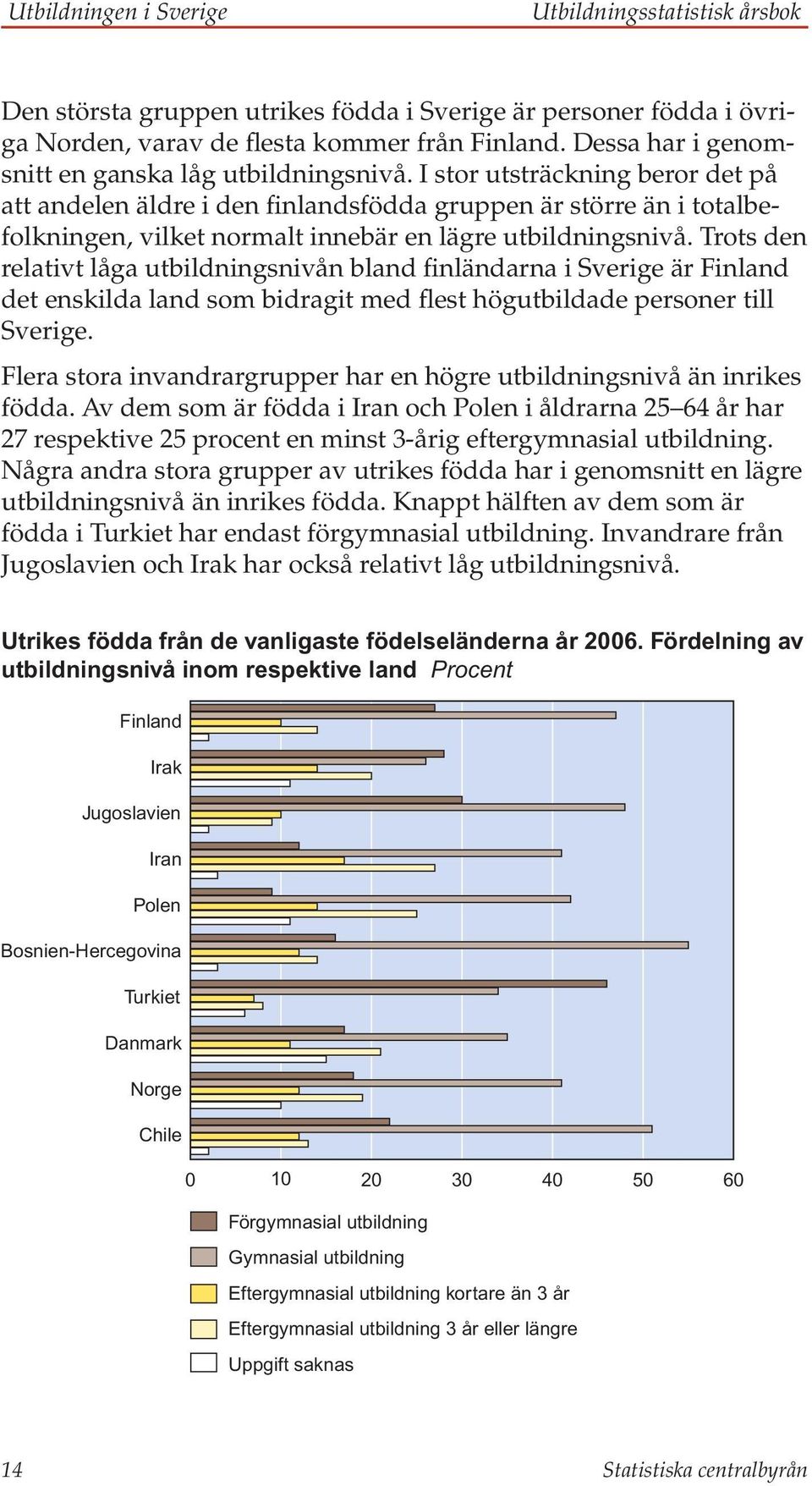 I stor utsträckning beror det på att andelen äldre i den finlandsfödda gruppen är större än i totalbefolkningen, vilket normalt innebär en lägre utbildningsnivå.