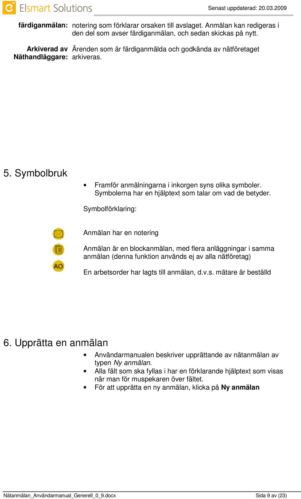 Symbolerna har en hjälptext som talar om vad de betyder.