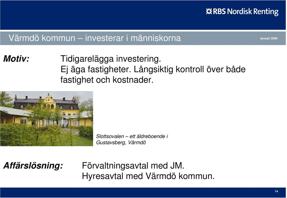 Långsiktig kontroll över både fastighet och kostnader.