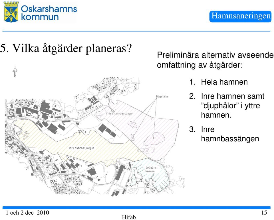 åtgärder: 1. Hela hamnen 2.