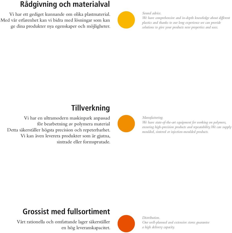 Tillverkning Vi har en ultramodern maskinpark anpassad för bearbetning av polymera material Detta säkerställer högsta precision och repeterbarhet.