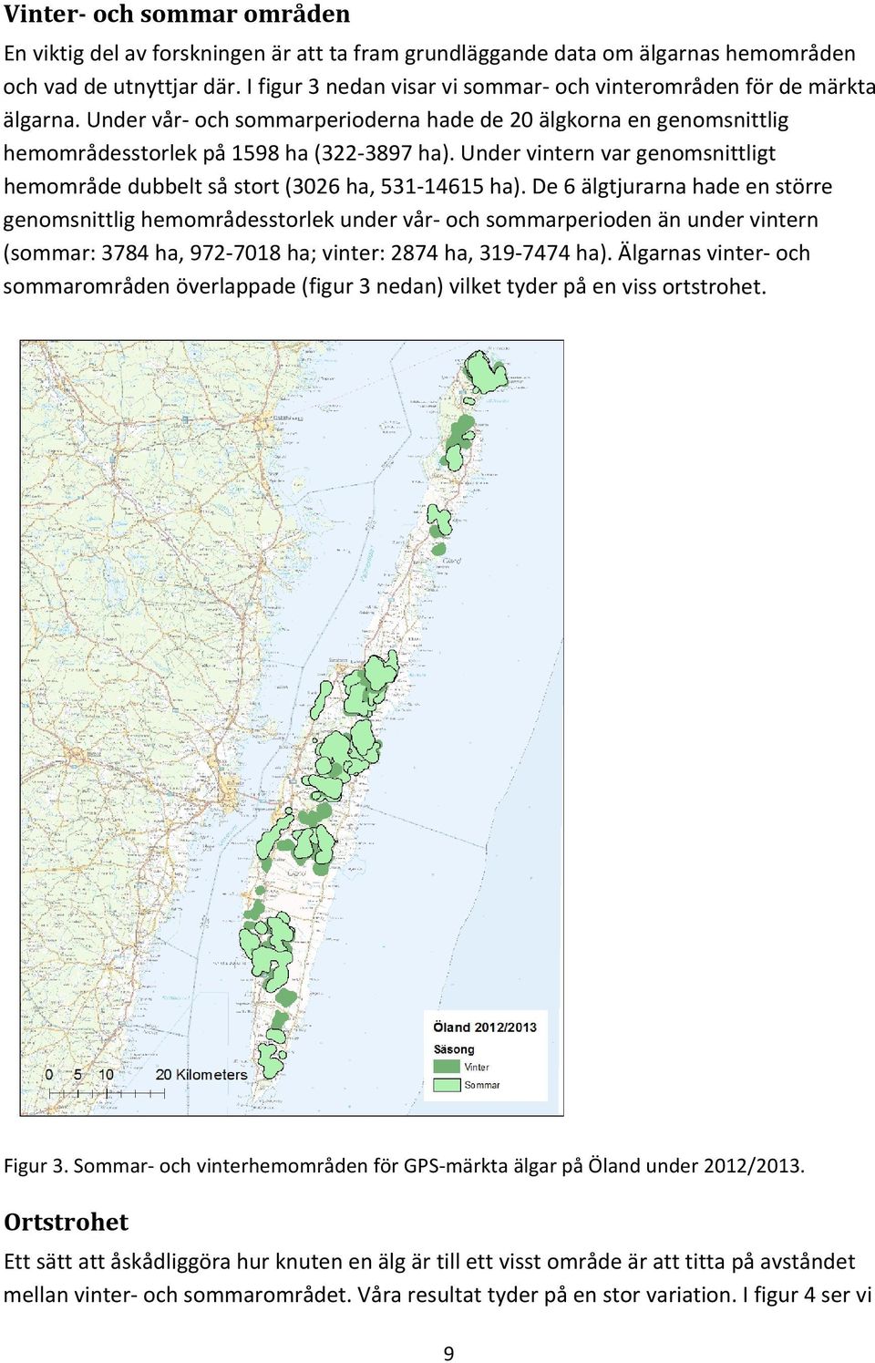 Under vintern var genomsnittligt hemområde dubbelt så stort (3026 ha, 531 14615 ha).